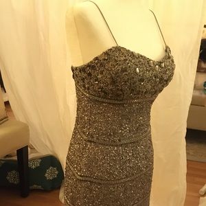 Grey / Silver Sequin Cocktail Dress- Aidan Mattox